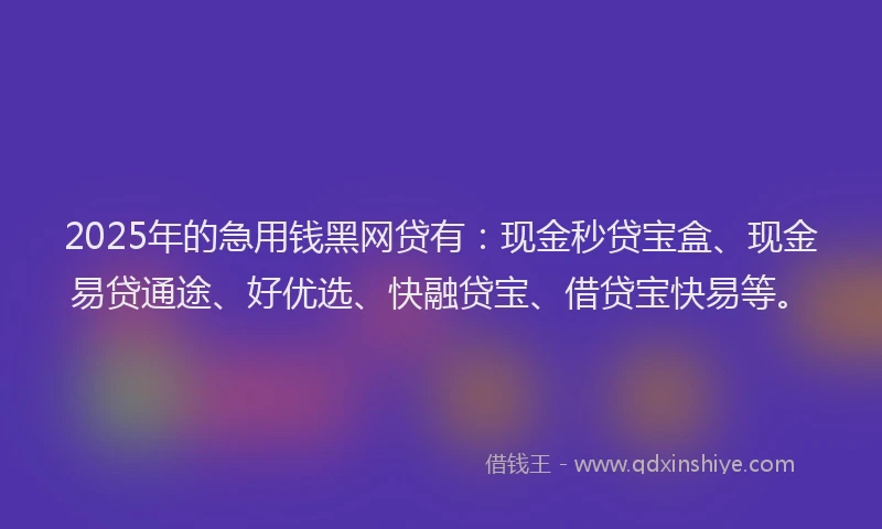 2025年的急用钱黑网贷有：现金秒贷宝盒、现金易贷通途、好优选、快融贷宝、借贷宝快易等。