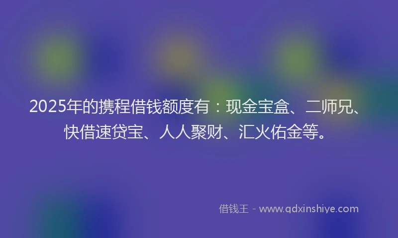 2025年的携程借钱额度有：现金宝盒、二师兄、快借速贷宝、人人聚财、汇火佑金等。