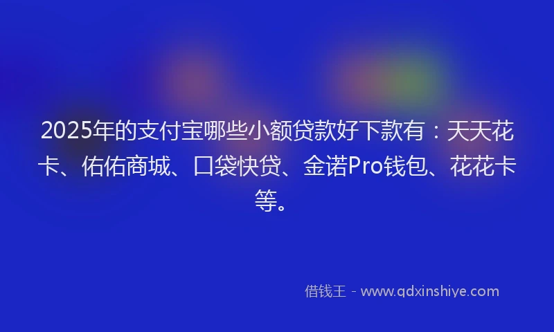2025年的支付宝哪些小额贷款好下款有：天天花卡、佑佑商城、口袋快贷、金诺Pro钱包、花花卡等。
