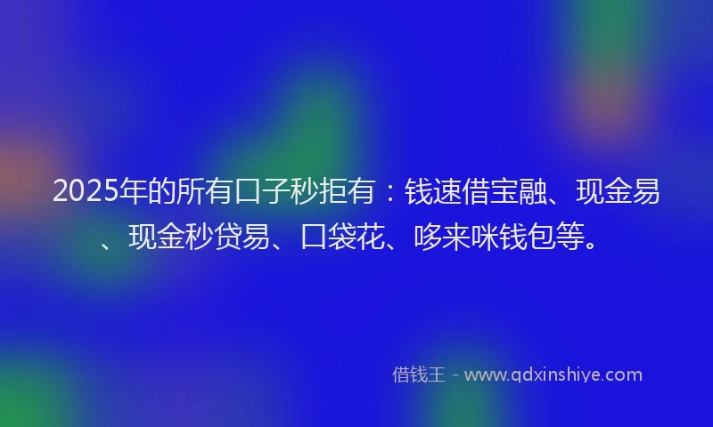 2025年的所有口子秒拒有：钱速借宝融、现金易、现金秒贷易、口袋花、哆来咪钱包等。