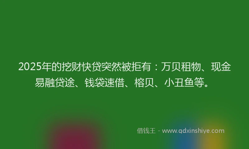 2025年的挖财快贷突然被拒有：万贝租物、现金易融贷途、钱袋速借、榕贝、小丑鱼等。