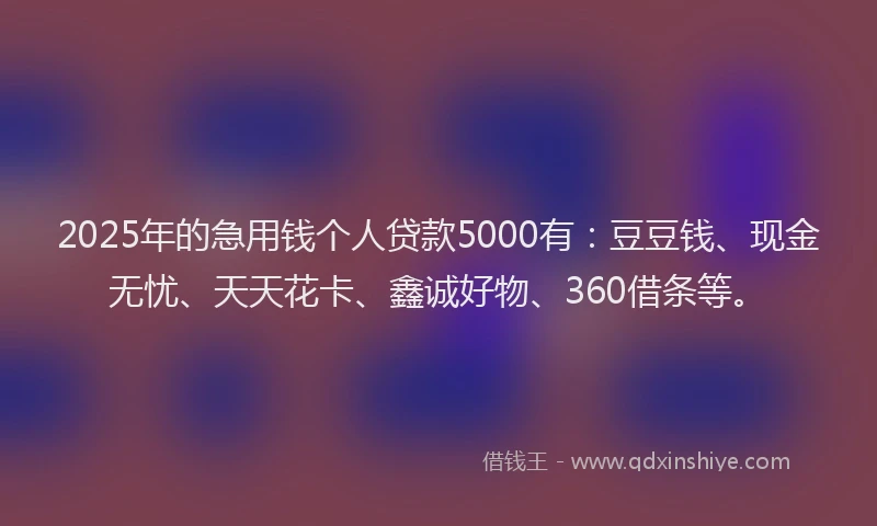 2025年的急用钱个人贷款5000有：豆豆钱、现金无忧、天天花卡、鑫诚好物、360借条等。