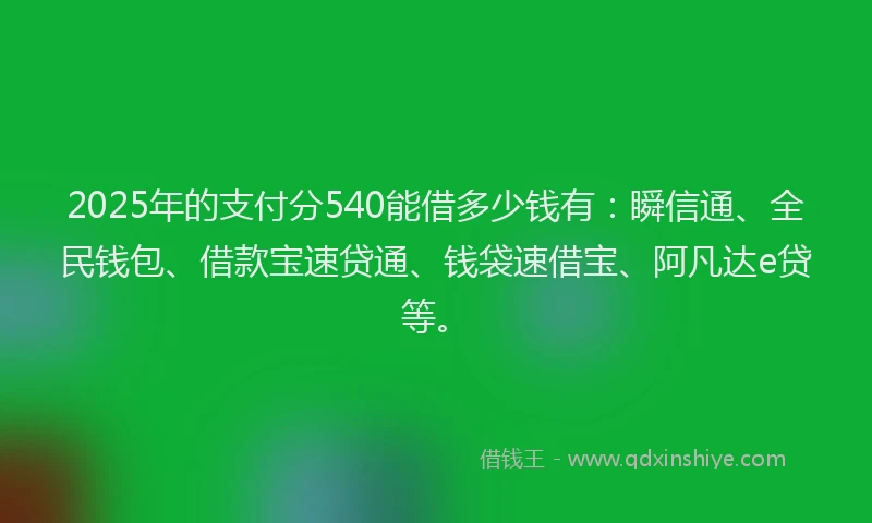 2025年的支付分540能借多少钱有：瞬信通、全民钱包、借款宝速贷通、钱袋速借宝、阿凡达e贷等。