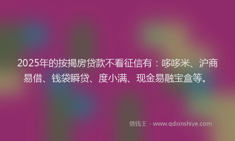 2025年的按揭房贷款不看征信有：哆哆米、沪商易借、钱袋瞬贷、度小满、现金易融宝盒等。