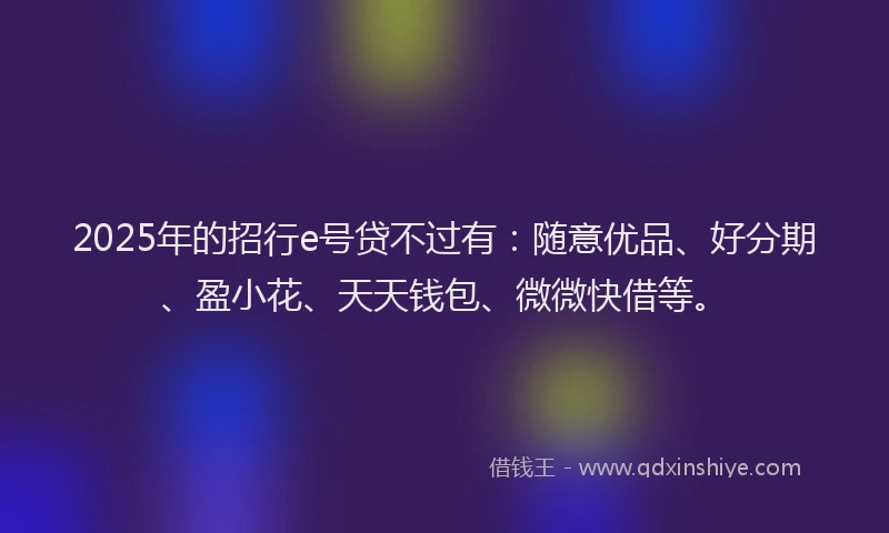2025年的招行e号贷不过有：随意优品、好分期、盈小花、天天钱包、微微快借等。