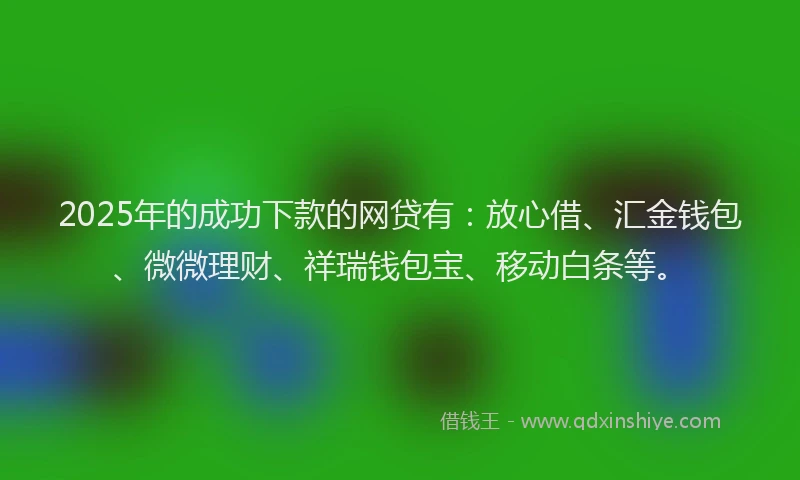 2025年的成功下款的网贷有：放心借、汇金钱包、微微理财、祥瑞钱包宝、移动白条等。