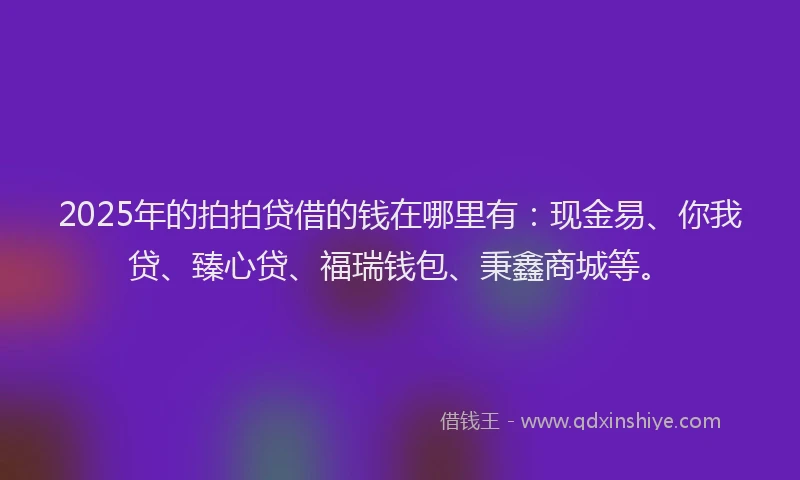 2025年的拍拍贷借的钱在哪里有：现金易、你我贷、臻心贷、福瑞钱包、秉鑫商城等。