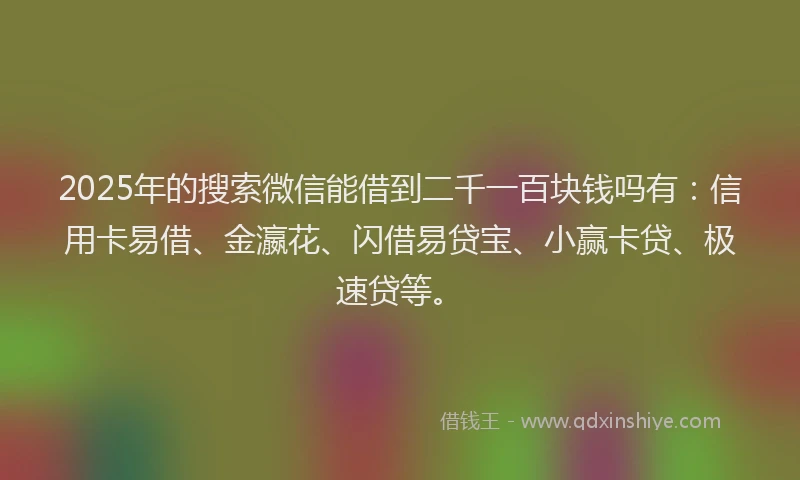 2025年的搜索微信能借到二千一百块钱吗有：信用卡易借、金瀛花、闪借易贷宝、小赢卡贷、极速贷等。