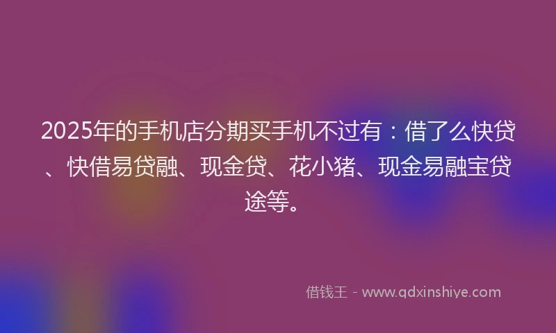 2025年的手机店分期买手机不过有：借了么快贷、快借易贷融、现金贷、花小猪、现金易融宝贷途等。