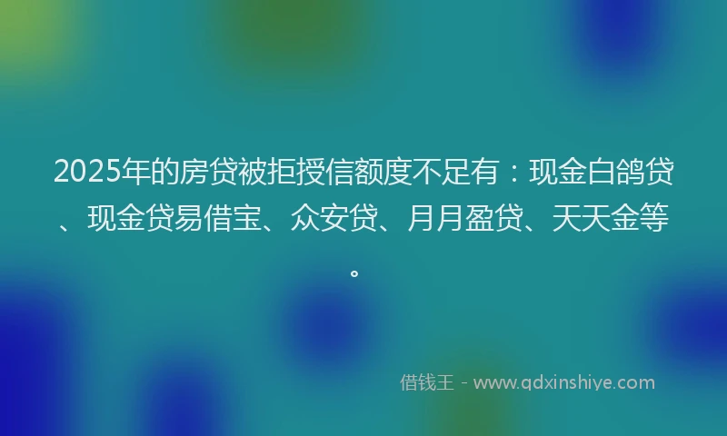 2025年的房贷被拒授信额度不足有：现金白鸽贷、现金贷易借宝、众安贷、月月盈贷、天天金等。
