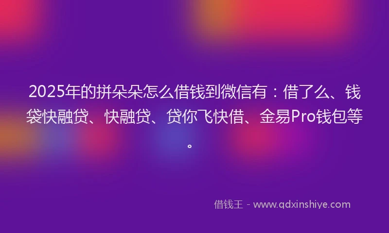 2025年的拼朵朵怎么借钱到微信有：借了么、钱袋快融贷、快融贷、贷你飞快借、金易Pro钱包等。