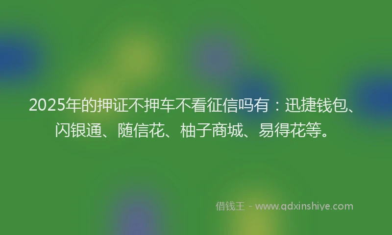 2025年的押证不押车不看征信吗有：迅捷钱包、闪银通、随信花、柚子商城、易得花等。