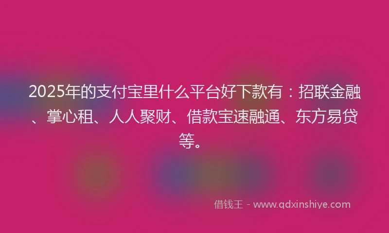 2025年的支付宝里什么平台好下款有：招联金融、掌心租、人人聚财、借款宝速融通、东方易贷等。