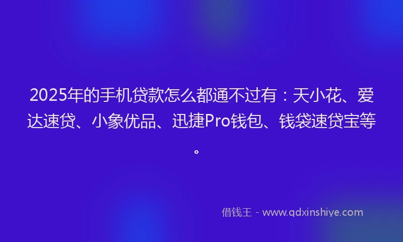 2025年的手机贷款怎么都通不过有：天小花、爱达速贷、小象优品、迅捷Pro钱包、钱袋速贷宝等。