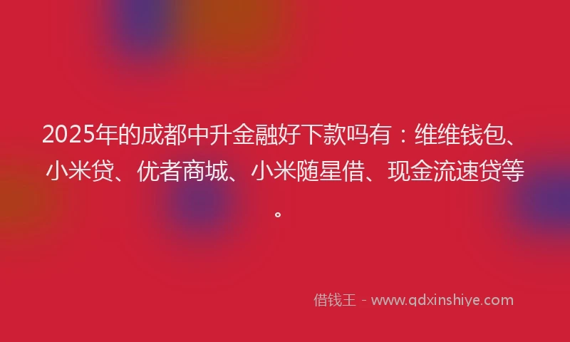 2025年的成都中升金融好下款吗有：维维钱包、小米贷、优者商城、小米随星借、现金流速贷等。
