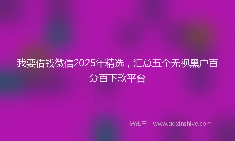 我要借钱微信2025年精选，汇总五个无视黑户百分百下款平台