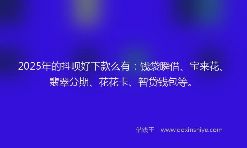 2025年的抖呗好下款么有：钱袋瞬借、宝来花、翡翠分期、花花卡、智贷钱包等。