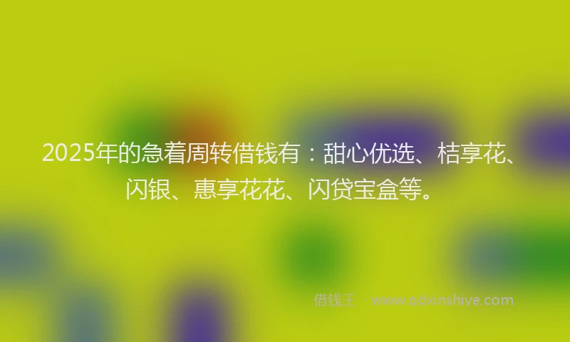 2025年的急着周转借钱有：甜心优选、桔享花、闪银、惠享花花、闪贷宝盒等。