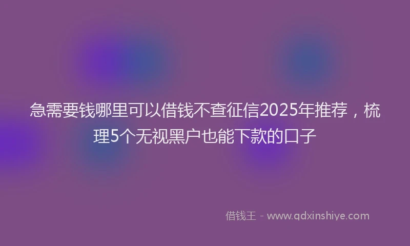 急需要钱哪里可以借钱不查征信2025年推荐，梳理5个无视黑户也能下款的口子