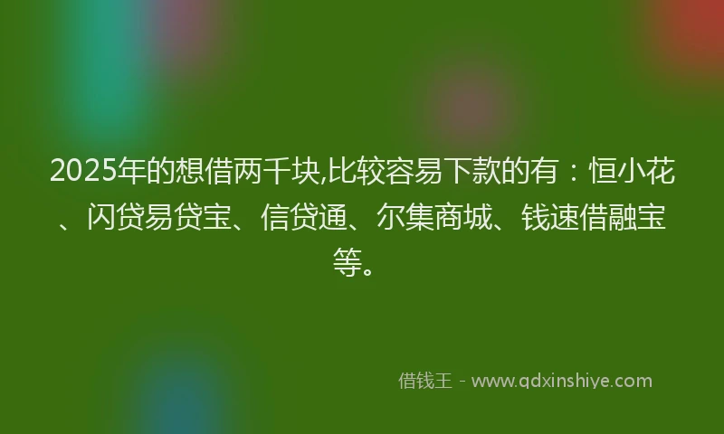 2025年的想借两千块,比较容易下款的有：恒小花、闪贷易贷宝、信贷通、尔集商城、钱速借融宝等。