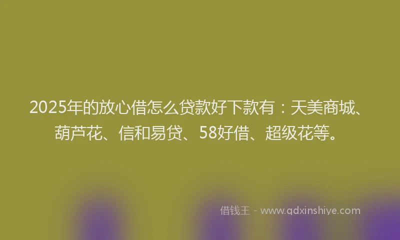 2025年的放心借怎么贷款好下款有：天美商城、葫芦花、信和易贷、58好借、超级花等。