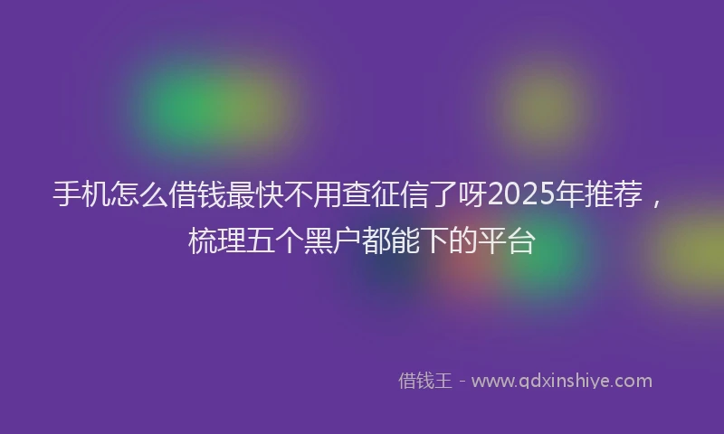 手机怎么借钱最快不用查征信了呀2025年推荐，梳理五个黑户都能下的平台