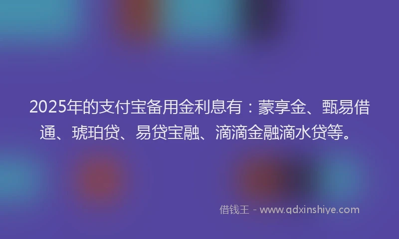 2025年的支付宝备用金利息有：蒙享金、甄易借通、琥珀贷、易贷宝融、滴滴金融滴水贷等。