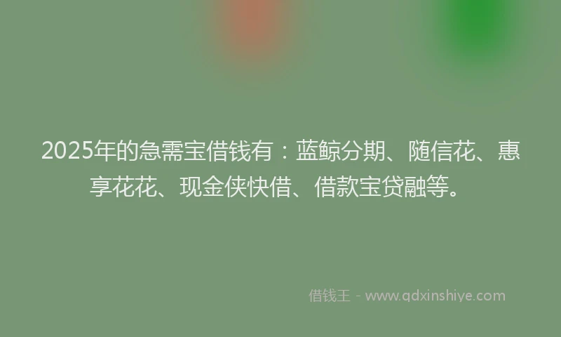2025年的急需宝借钱有：蓝鲸分期、随信花、惠享花花、现金侠快借、借款宝贷融等。