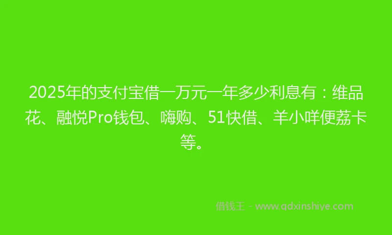 2025年的支付宝借一万元一年多少利息有：维品花、融悦Pro钱包、嗨购、51快借、羊小咩便荔卡等。