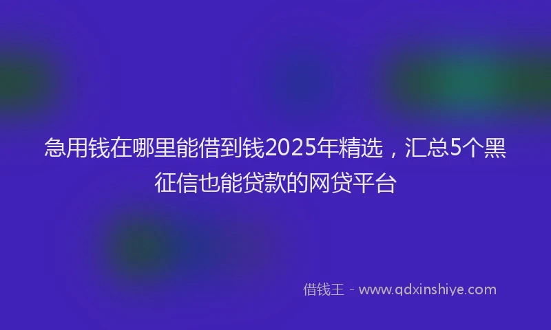 急用钱在哪里能借到钱2025年精选，汇总5个黑征信也能贷款的网贷平台