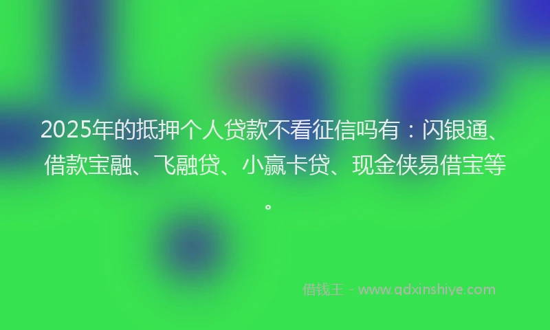 2025年的抵押个人贷款不看征信吗有：闪银通、借款宝融、飞融贷、小赢卡贷、现金侠易借宝等。