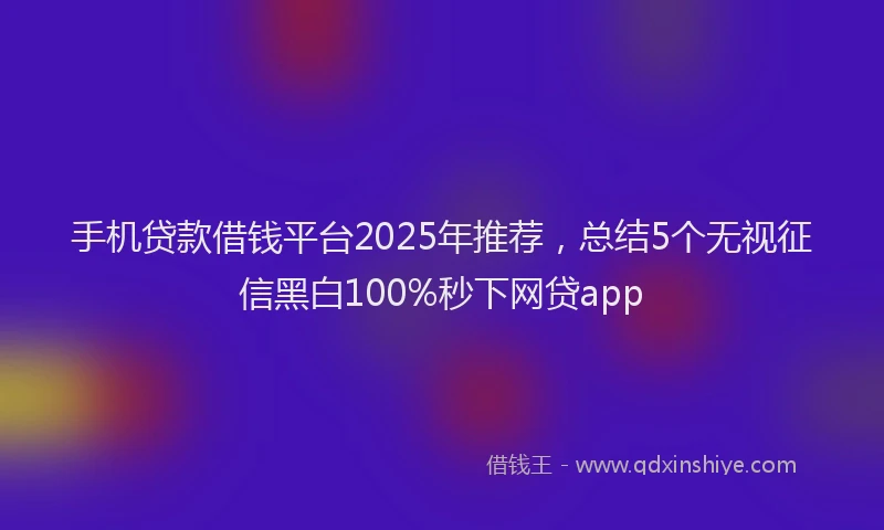 手机贷款借钱平台2025年推荐，总结5个无视征信黑白100%秒下网贷app