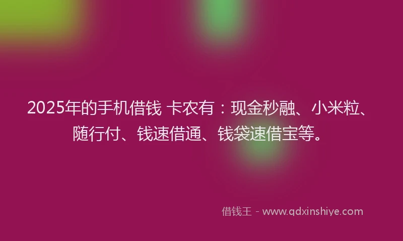 2025年的手机借钱 卡农有：现金秒融、小米粒、随行付、钱速借通、钱袋速借宝等。