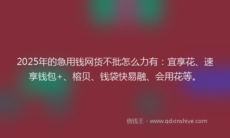 2025年的急用钱网货不批怎么力有：宜享花、速享钱包+、榕贝、钱袋快易融、会用花等。