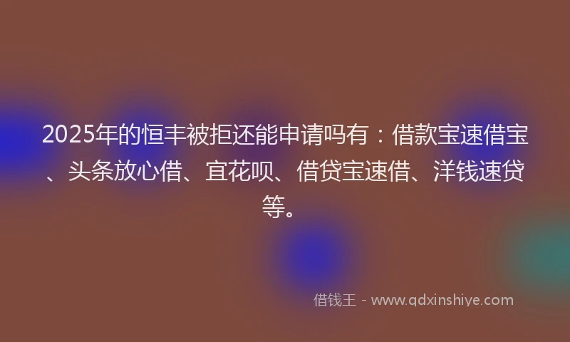 2025年的恒丰被拒还能申请吗有：借款宝速借宝、头条放心借、宜花呗、借贷宝速借、洋钱速贷等。