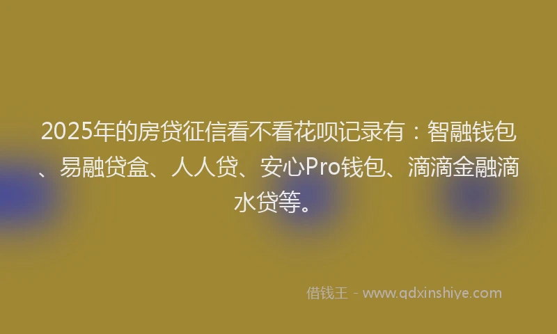 2025年的房贷征信看不看花呗记录有：智融钱包、易融贷盒、人人贷、安心Pro钱包、滴滴金融滴水贷等。