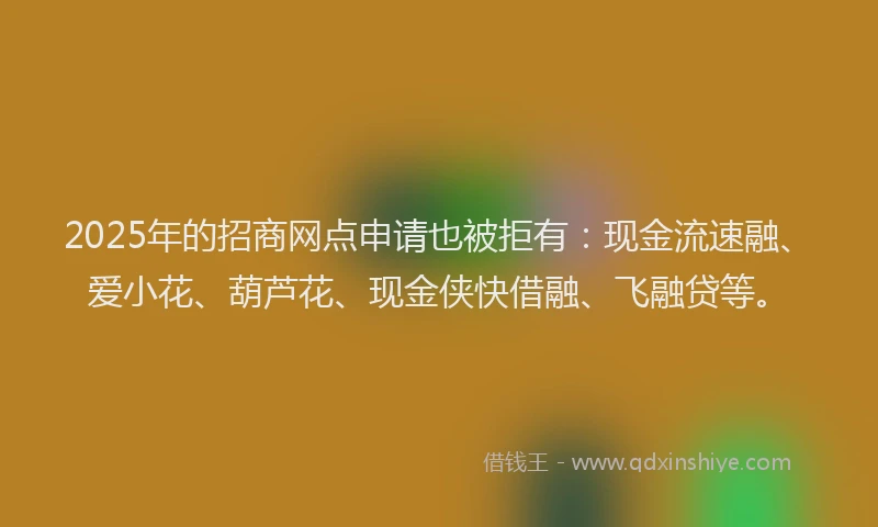 2025年的招商网点申请也被拒有：现金流速融、爱小花、葫芦花、现金侠快借融、飞融贷等。