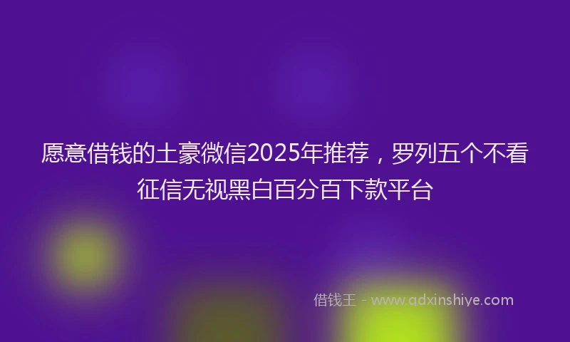 愿意借钱的土豪微信2025年推荐，罗列五个不看征信无视黑白百分百下款平台