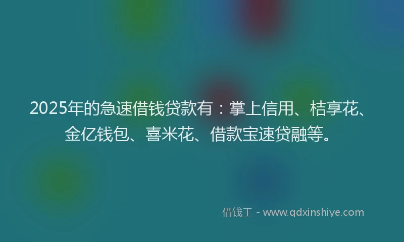 2025年的急速借钱贷款有：掌上信用、桔享花、金亿钱包、喜米花、借款宝速贷融等。