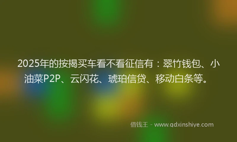 2025年的按揭买车看不看征信有：翠竹钱包、小油菜P2P、云闪花、琥珀信贷、移动白条等。