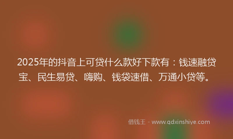 2025年的抖音上可贷什么款好下款有：钱速融贷宝、民生易贷、嗨购、钱袋速借、万通小贷等。