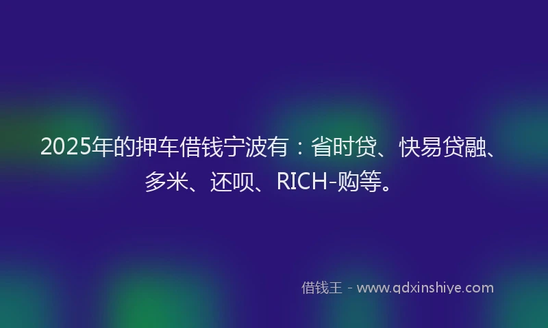 2025年的押车借钱宁波有：省时贷、快易贷融、多米、还呗、RICH-购等。