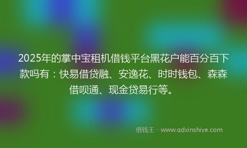 2025年的掌中宝租机借钱平台黑花户能百分百下款吗有：快易借贷融、安逸花、时时钱包、森森借呗通、现金贷易行等。
