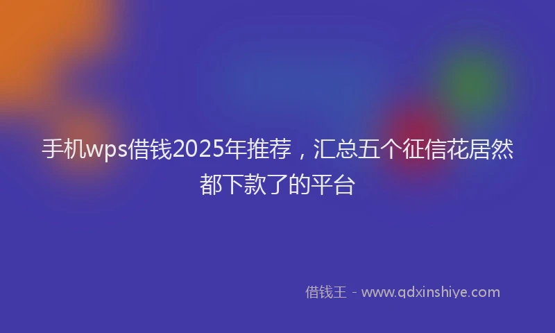 手机wps借钱2025年推荐，汇总五个征信花居然都下款了的平台