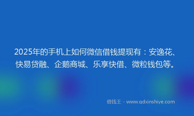 2025年的手机上如何微信借钱提现有：安逸花、快易贷融、企鹅商城、乐享快借、微粒钱包等。