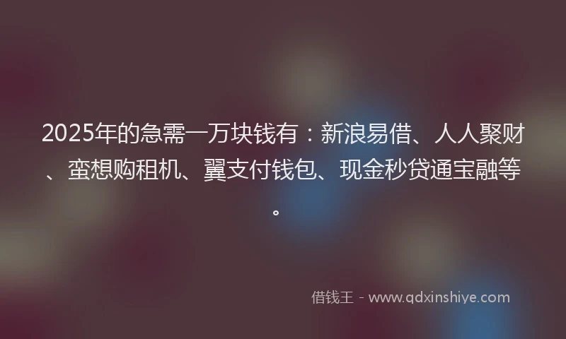 2025年的急需一万块钱有：新浪易借、人人聚财、蛮想购租机、翼支付钱包、现金秒贷通宝融等。