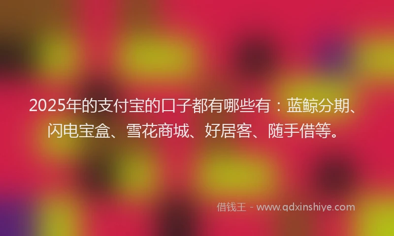 2025年的支付宝的口子都有哪些有：蓝鲸分期、闪电宝盒、雪花商城、好居客、随手借等。