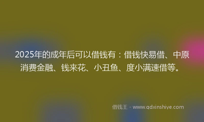 2025年的成年后可以借钱有：借钱快易借、中原消费金融、钱来花、小丑鱼、度小满速借等。