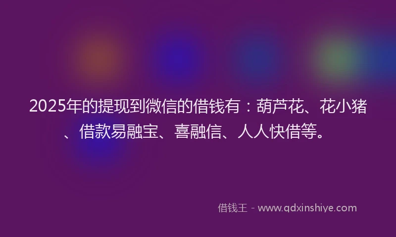 2025年的提现到微信的借钱有：葫芦花、花小猪、借款易融宝、喜融信、人人快借等。