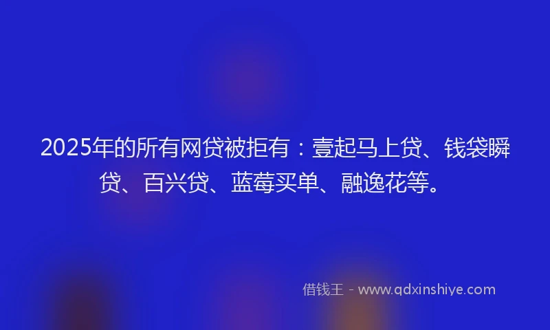 2025年的所有网贷被拒有：壹起马上贷、钱袋瞬贷、百兴贷、蓝莓买单、融逸花等。